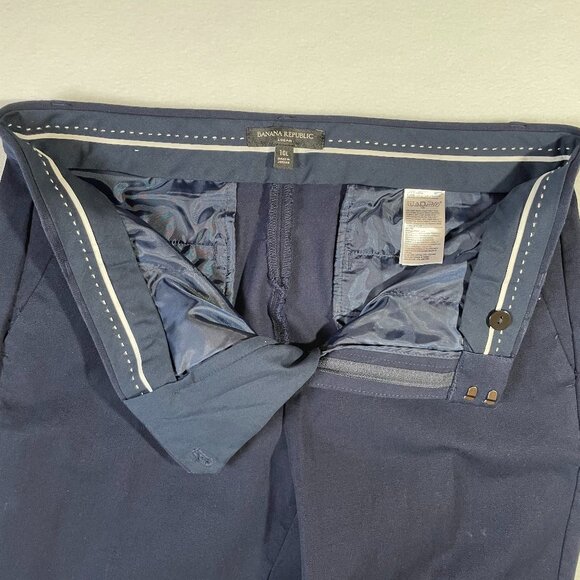Banana Republic Logan Trousers Navy Blue Cotton Blend Stretch Size 10 L - Picture 7 of 16